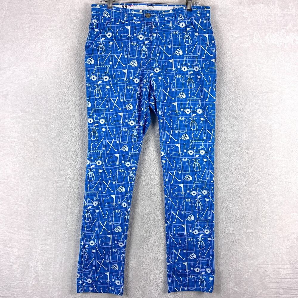 Royal and Awesome Pants Mens 32x32 Blue White Golf AOP Summer Beach John Daly